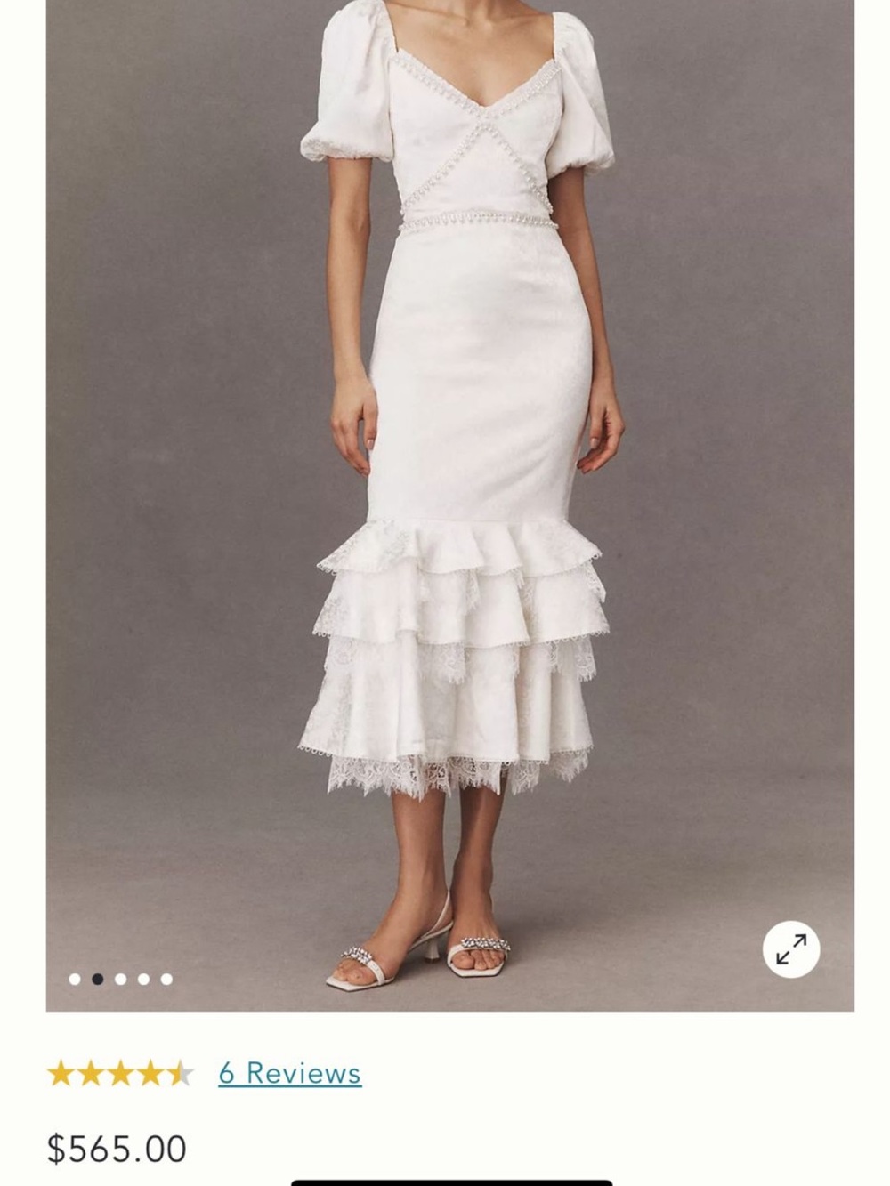 ANTHROPOLOGIE V CHAPMAN MIDI DRESS White Floral Maxi Dress Size 6 - Picture 6 of 6